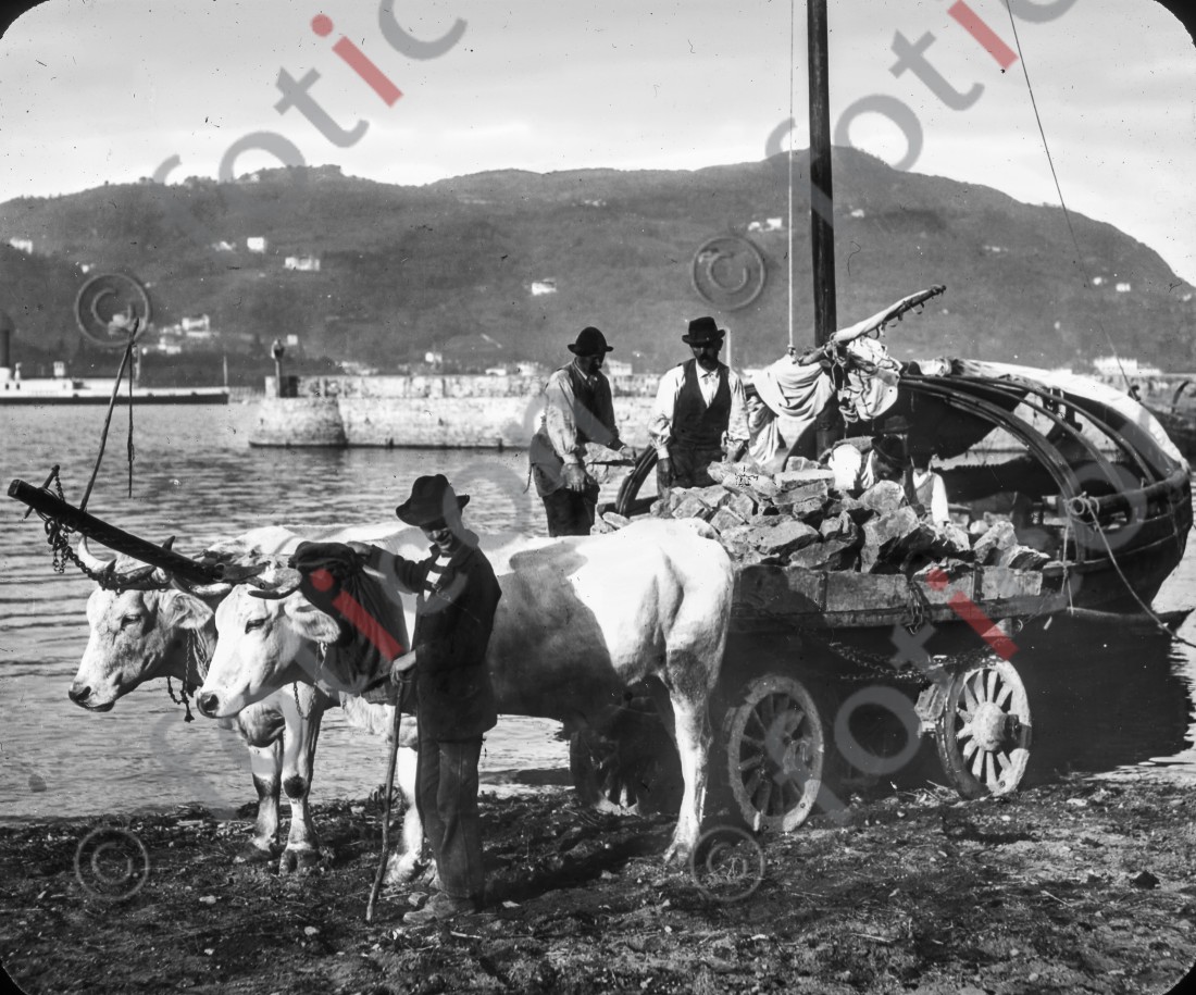 Marmortransport am Seeufer | Marble transport at the lakeside - Foto foticon-simon-176-006-sw.jpg | foticon.de - Bilddatenbank für Motive aus Geschichte und Kultur